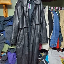 Vintage 90s INXS Full Body Leather Trench Coat Mens XL