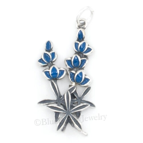 TEXAS STATE Charm pendant Bluebonnet Flower STERLING SILVER .925 Enamel blue - Picture 1 of 4