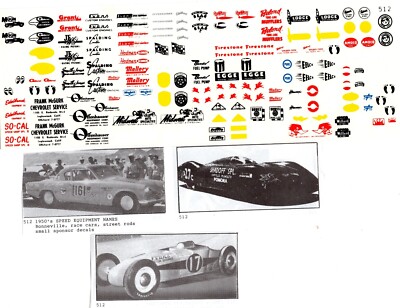 Fred Cady Decal #512 To Do The 1950s Speed Equipment Names & Small Sponsor Names