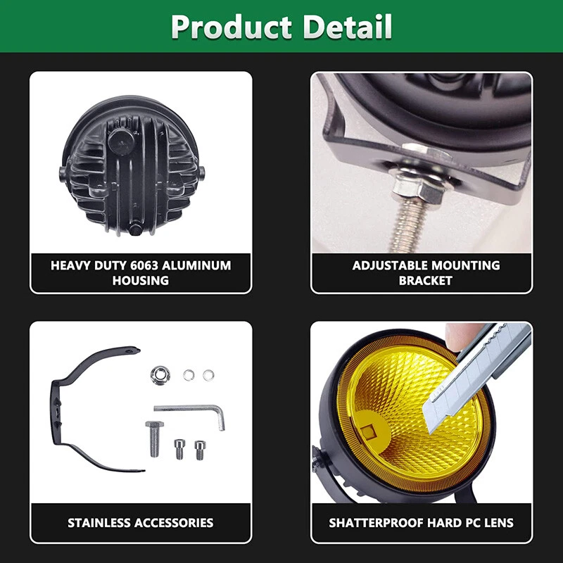 12-48V 20W White Motorcycle Flood Fog Light Spotlight Auxiliary Yellow Universal - Image 2 of 4