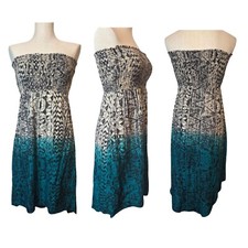 ANGIE Turquoise Ombre Smocked High Low Sun Dress Size Small Boho Festival Beachy