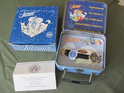 FOSSIL WATCH 1993 LIMITED EDITION THE JETSONS & ASTRO PIN AND MINI LUNCHBOX NEW