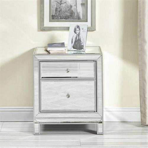Elegant Decor Reflexion 1 Door Mirrored Nightstand in Antique Silver - Picture 7 of 11