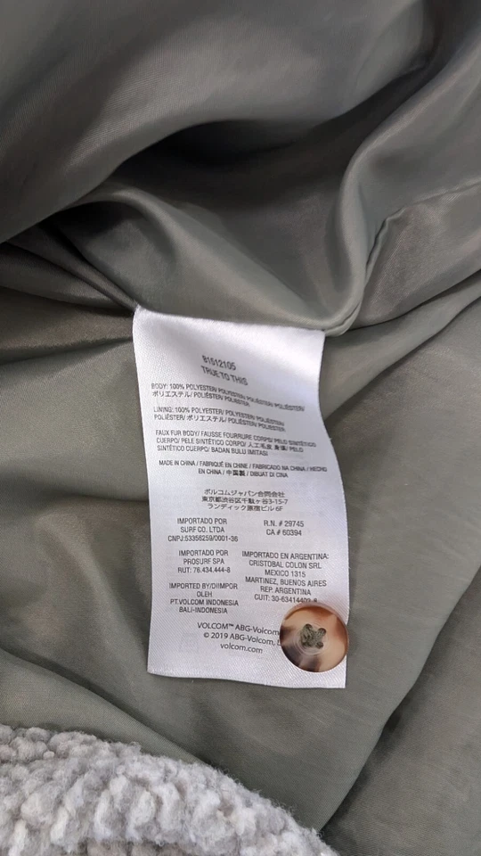 Chaqueta Volcom Silent Sherpa para mujer mediana a cuadros polar pila negra gris Foto 4 de 4