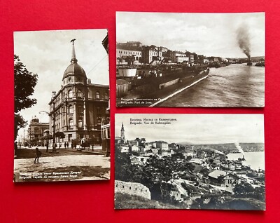 3 x Photo Postcard Belgrade in Serbia 1926 Palais Royal, Port de Sava (113258
