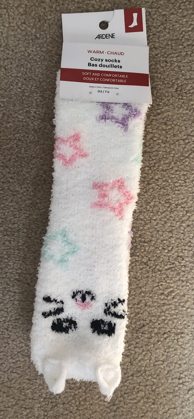 Ardene Fuzzy White Cozy Cat Socks One Size White 1 Pair