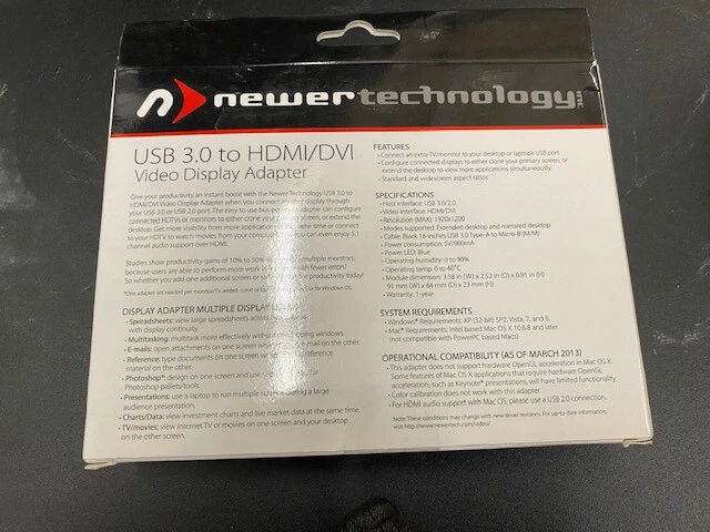 NewerTech USB 3.0/2.0 to HD Display/Audio Adapter NWTVIDU3HDMIDV 1920x1200 - Image 2 of 4