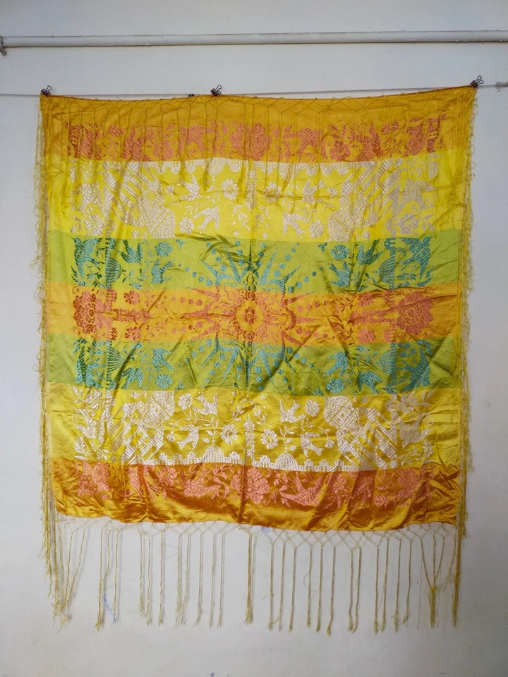 Mantón de piano de seda tipo taj mahal vintage flecos bufanda brocado textil itm1095 Foto 2 de 4