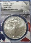 A 2025 P $1 American Silver Eagle, Eagle Privy ANACS MS 70 First Strike Coin