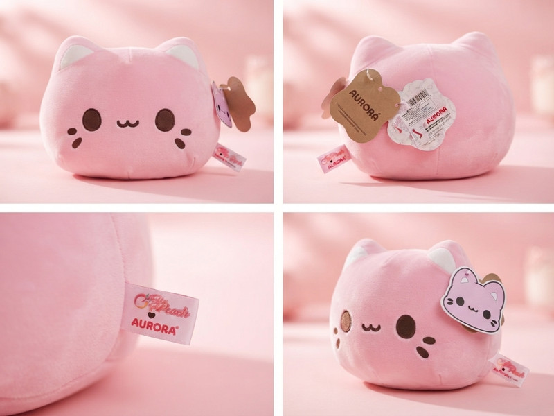 Aurora Medium Meowchi Face Plush Tasty Peach Enchanting Stuffed Cat New