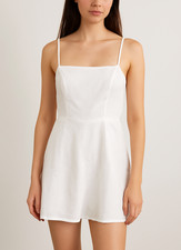 REFORMATION Linen Mini Dress Square Neck Spaghetti Strap 8