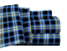 Pointehaven Flannel Deep Pocket Set with Oversized Flat Sheet, Queen, Ashby Plai
