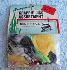VINTAGE KMART SPORTFISHER CRAPPIE JIGS ASSORTMENT IN PACKAGE. 10 COUNT.
