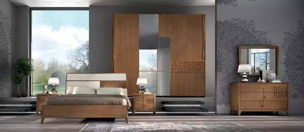 Schlafzimmer Set 6Tlg. Luxus Bett 2X Nachttische Kleiderschrank Holz Neu-image