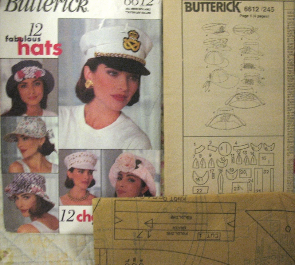 Butterick #6612 sew pattern 12 FABULOUS HATS sz S,M,L Sun Hat Visor Cap 1993 USA - Image 4 of 4