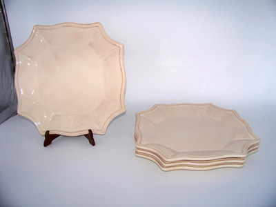 COTE TABLE 12 Inch Dinner Plates Off White w Scalloped Rim 4 PLATES