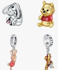 925 (4) Sterling Silver Charms Movie Pig Tigger Bear fit  Bracelets Necklaces