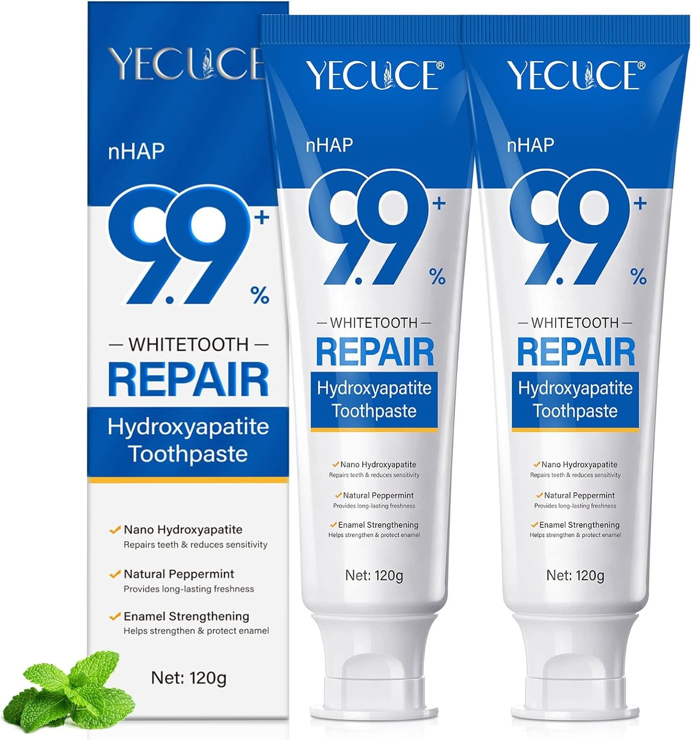 2PCS 9.9% Hydroxyapatite Toothpaste for Enamel Repair and Tooth Strengthening,