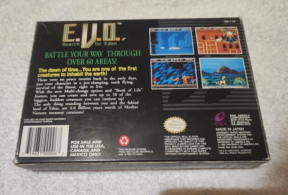 EVO The Search for Eden SNES Super Nintendo CIB HTF VTG Authentic w/ Manual - Image 3 of 4
