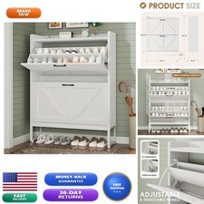 GRUSIGN Shoe Cabinet, Shoe Storage Cabinet 2 Flip Drawers & Adjustable Shelf