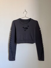 Alo Yoga Fierce Distressed Cropped Sweatshirt Anthracite Charcoal Size MEDIUM