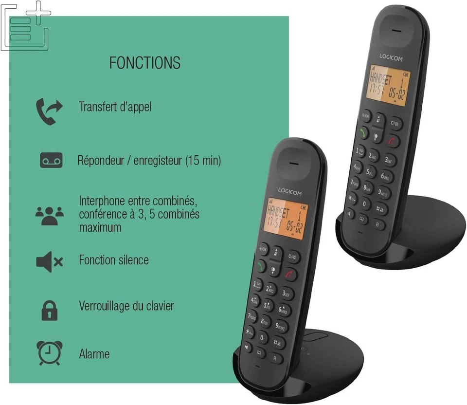 Logicom ILOA 255T Schnurloses Festnetztelefon Duo mit Anrufbeantworter, DECT/GAP - Imagen 4 de 4