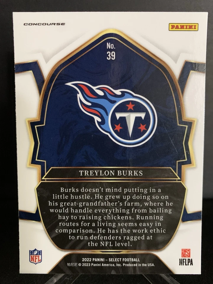 2022 Panini Select FOOTBALL TREYLON BURKS ROOKIE BASE TITANS RC (B) - Image 2 of 2