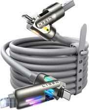 LISEN 240W Chubby USB C Cable, 4 in 1 Charging Cable (6.6FT) with Light, USB A/C