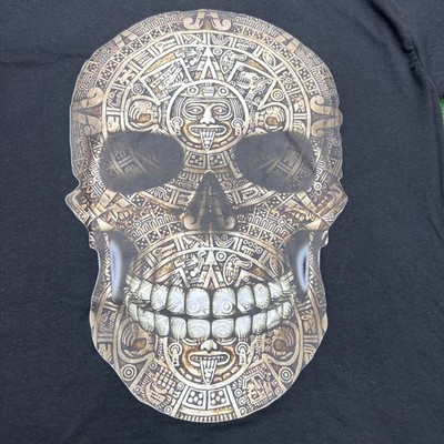 Aztec Calendar Skull Short Sleeve Black T-Shirt Mens Size Large