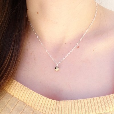 Dalmatian Jasper Necklace Dainty 6mm Stone, Sterling Silver Handmade Women Gift