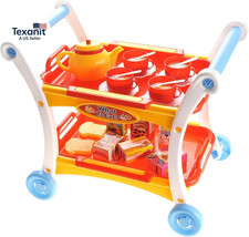 Tea Set Toy for Little Girls, Tea Trolley Cart W/ Tea Pots Cups Accessories, Tea