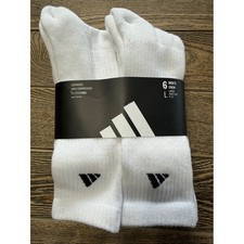 adidas White Crew Athletic Socks with Black Logo - 6 Pack Large 8-12 Climacool