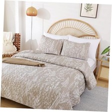 Quilt Size Quilt Bed Spread Boho Quilt with Floral Pattern King Oatmeal