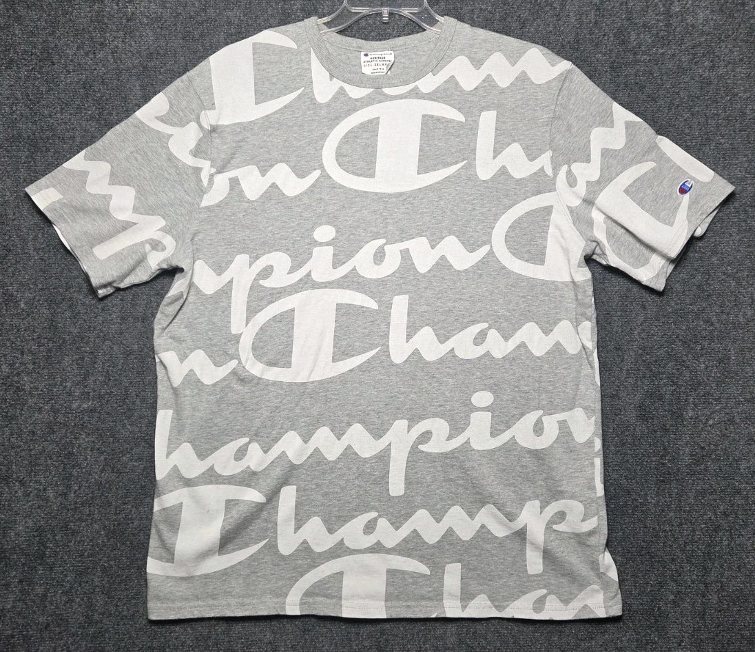 Champion Heritage Athletic Apparel T-Shirt XXL Gray All Over Spell Out