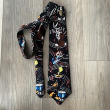 Vintage 90s Looney Tunes Mania 100 Silk Tie 1995 Warner Bros Music Bugs Tazz