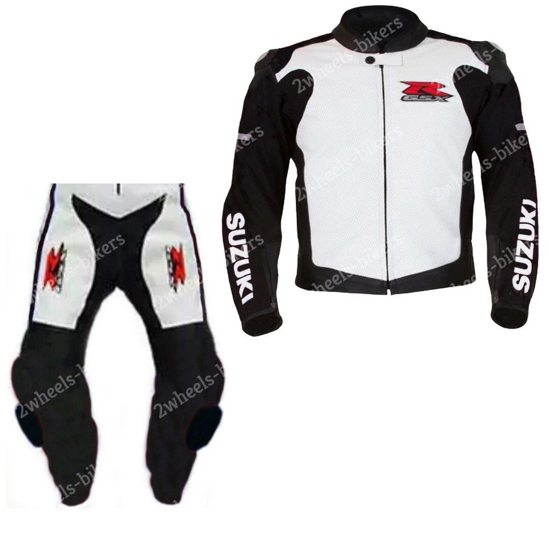 Combinaison en cuir de course Suzuki GSXR pour homme motard bleu noir