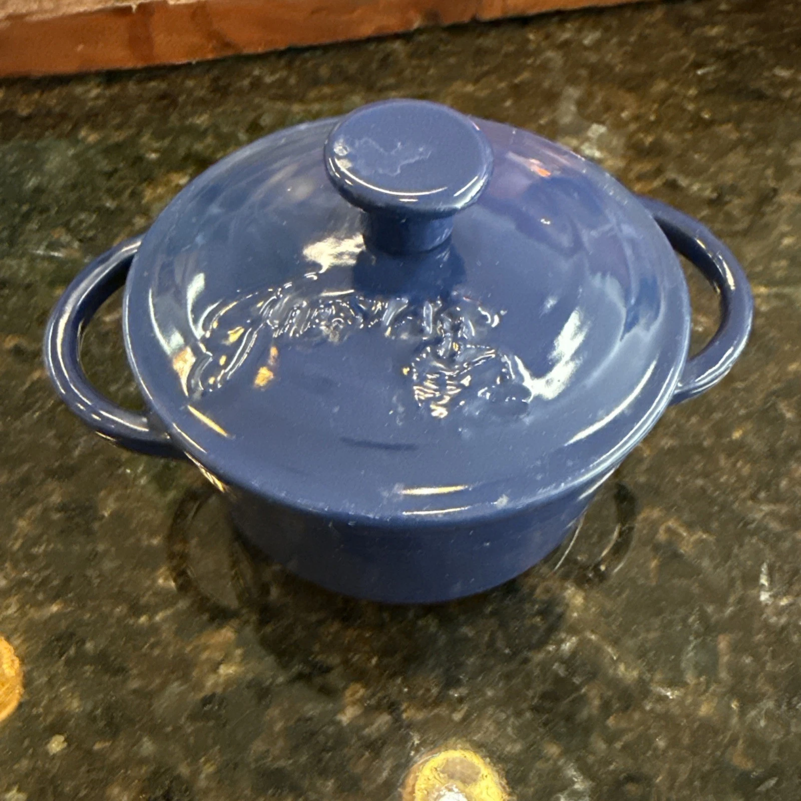 Fiesta Cobalt Blue Enameled Cast Iron Mini Dutch Oven Casserole Dish With Lid