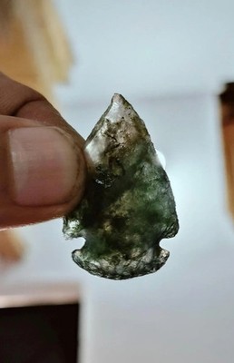 Moss Agate Arrowhead Spearhead - Handcrafted Gemstone Point 1 Inch