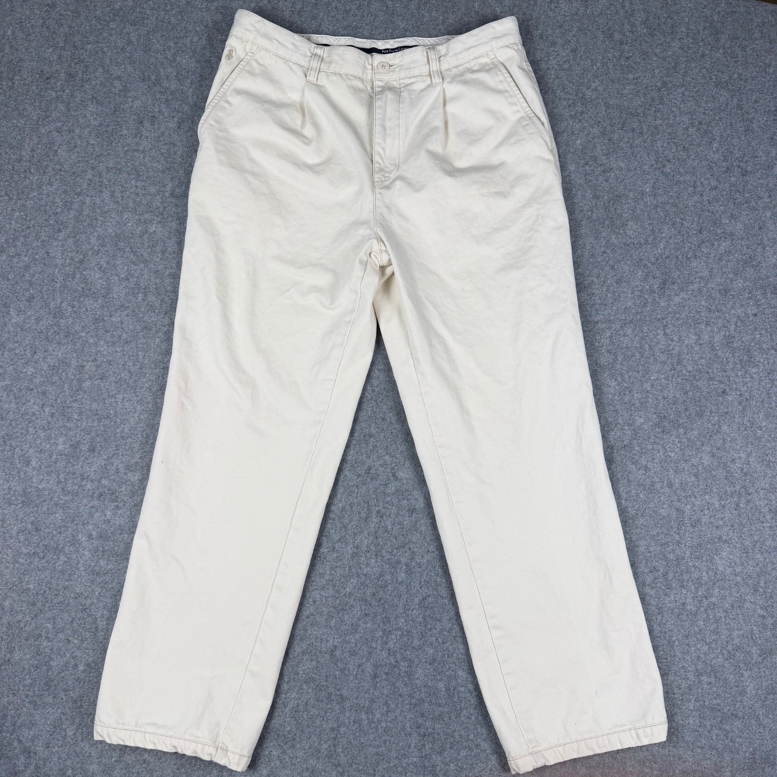 Polo Ralph Lauren Chino Pants Mens 34 Vintage Pleated Khaki Beige Cotton Trouser