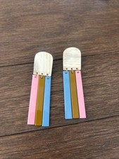 Color-Block Dangle Earrings in Pink, Blue & Gold