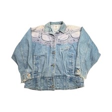 Together Denim Jacket Womens M Light Wash Lace Eyelet Vintage 90s Cotton Western