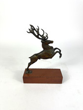 Antike Bronze Figur Hirsch Geweih Jagd Trophäe Skulptur Holzsockel Alt 30cm