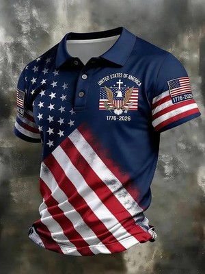 USA 250th Anniversary 3D Polo Men Women American Flag Patriotic Eagle 1776-2026