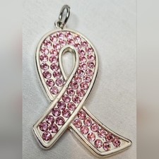 Pink Rhinestone Embellished Breast Cancer Awareness Ribbon Pendant