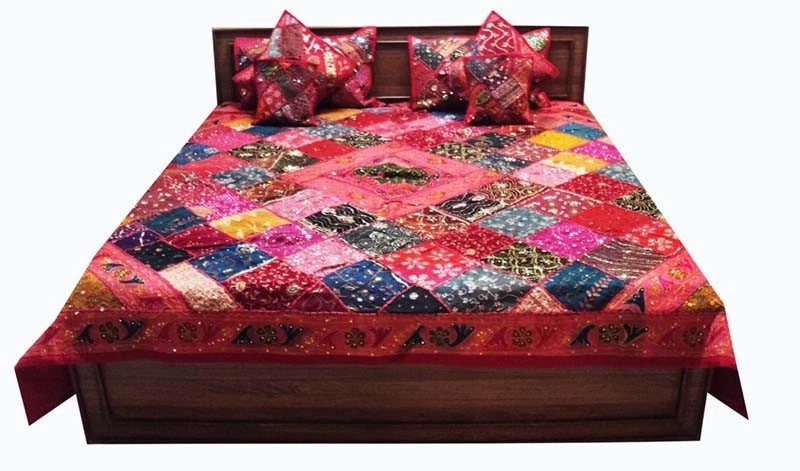 7 PIEZAS ROJO IMPRESIONANTE LENTEJUELAS SARI EDREDÓN EDREDÓN COLCHA CUBRECAMA MANTA Foto 4 de 4