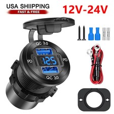 4 Port 12-24V USB Outlet Charger Dual PD QC3.0 Socket for Car Marine Boat RV