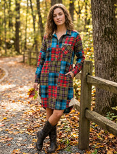 Soft Surroundings Shirt Dress Womens M Highland Plaid Flannel Patchwork Pocket