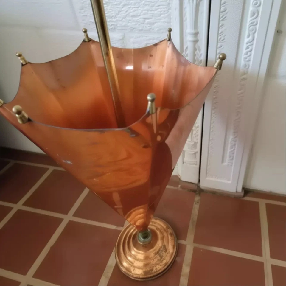 Soporte para paraguas Art Deco 1960 de cobre y latón hecho en Portugal Foto 3 de 4