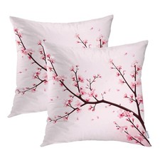 Flower Pink Plum Decorative Pillow Covers, 20 x 20 Inch Pink Cherry Blossom F...