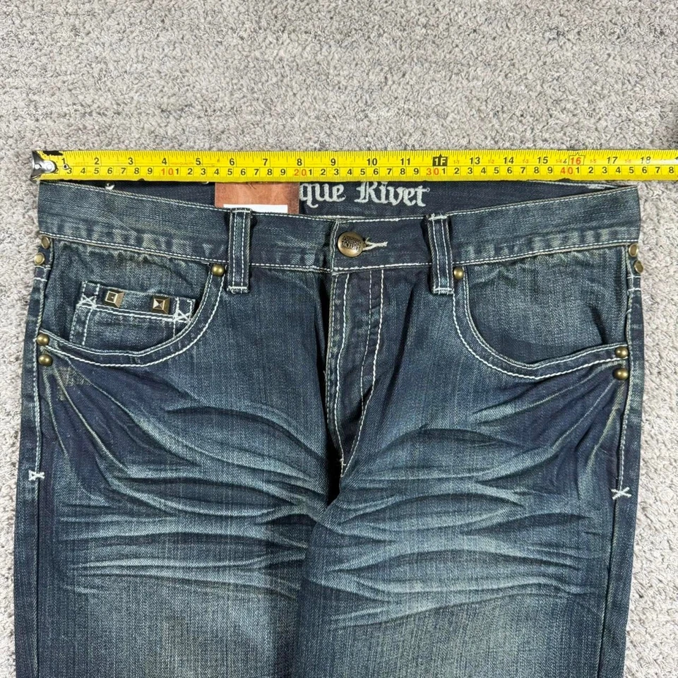 Pantalones de mezclilla patinador con tachuelas adornados bota recta grunge remache antiguos nuevos con etiquetas Foto 4 de 4